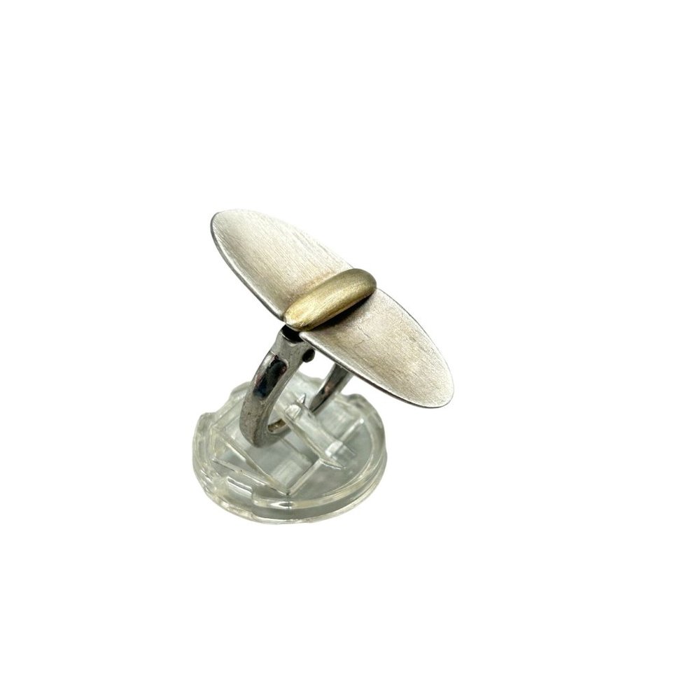 Sterling Silver Oval Modernist Ring Size 7.25 Elongated Brushed Silver 925